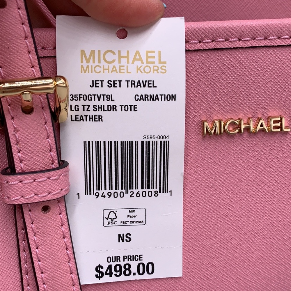 MICHAEL KORS Jet Set Travel Large Saffiano Leather Top Zip Shoulder Tote Bag - Picture 15 of 15